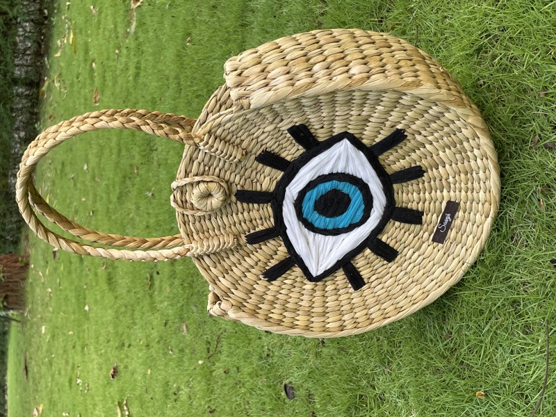 Saanjh Kauna Contour Handbag | Evil Eye Embroidery | Handwoven & Hand-embroidered